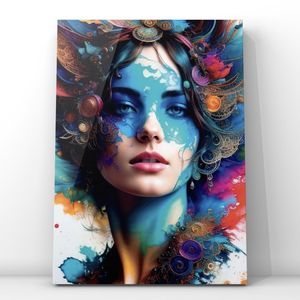 Wall Art print of modern girl portrait with abstract print in different colors